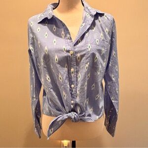 J.Crew Blue Long-Sleeve Button Down Shirt  With Tie at Waist Size Medium